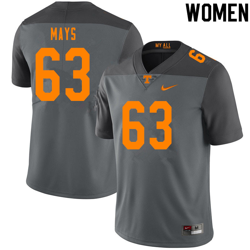 Women #63 Cooper Mays Tennessee Volunteers College Football Jerseys Sale-Gray